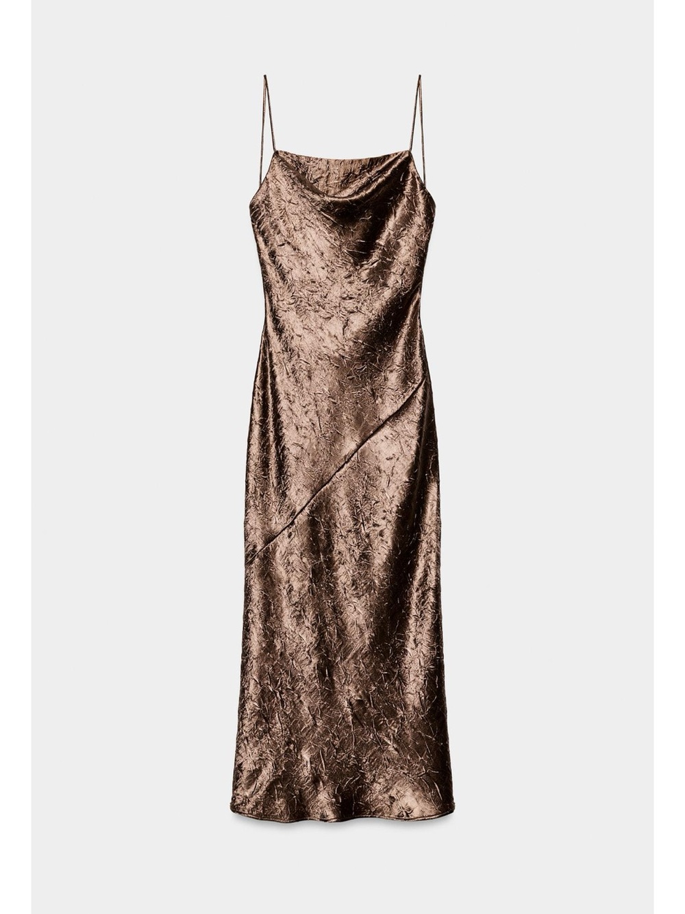 Zara | Dresses | Zara Metallic Brown Midi Slip Dress